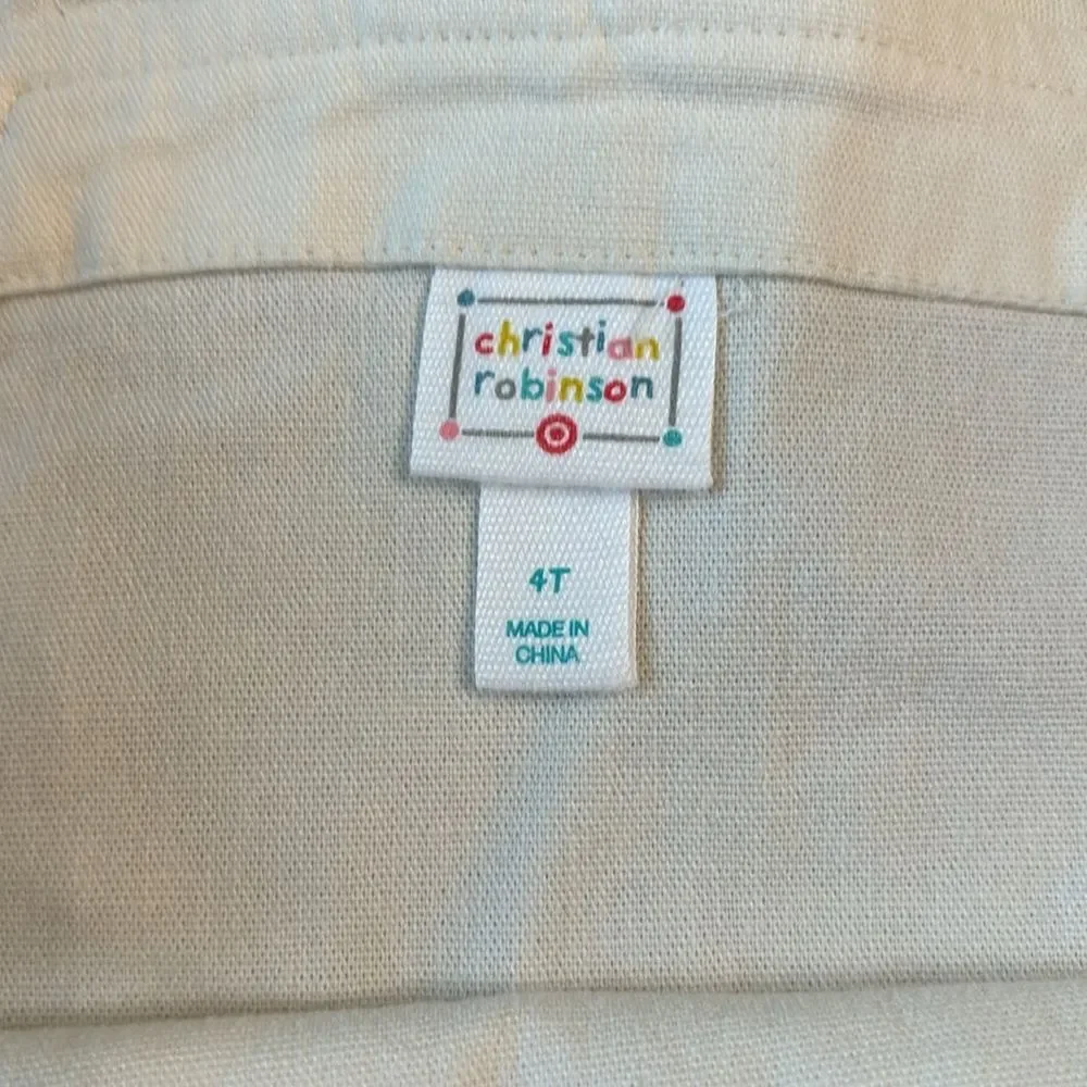 Christian Robinson size 4t Kids Cream Overalls with woolly mammoth Patch NWT